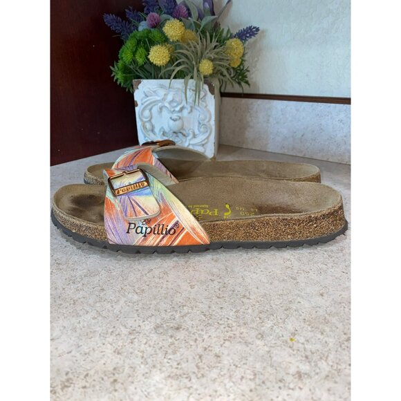 Papillio Birkenstock Orange & Multicolor Sandals With Adjustable Buckle Strap & - Picture 2 of 7